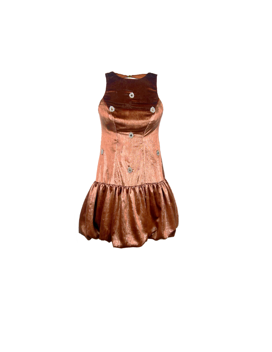 Selestia Embroidered Bronze Velvet - Ghost