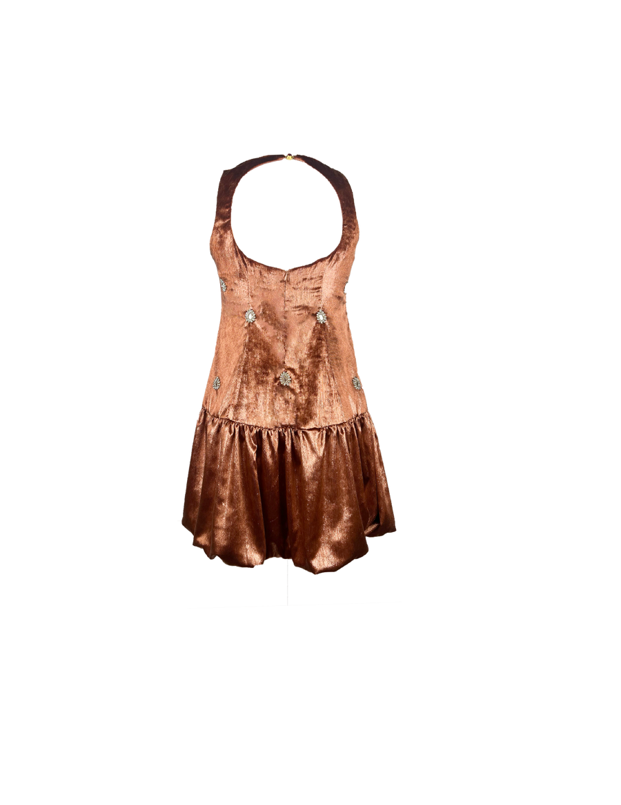 Selestia Embroidered Bronze Velvet - Ghost